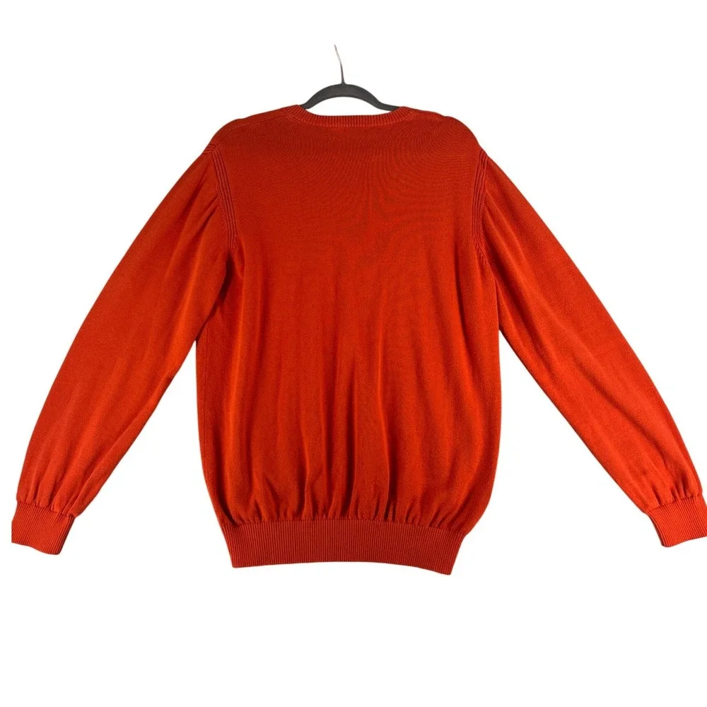 Peru Unlimited Mens Orange 100% Pima Cotton Preppy V-Neck Sweater L Made in Peru
